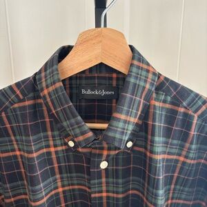 Bullock & Jones Black Green Plaid Button Down Shirt USA Made Men’s Medium Cotton